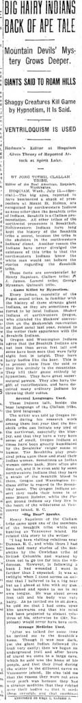 Earliest documented Bigfoot Sighting in Pacific Northwest