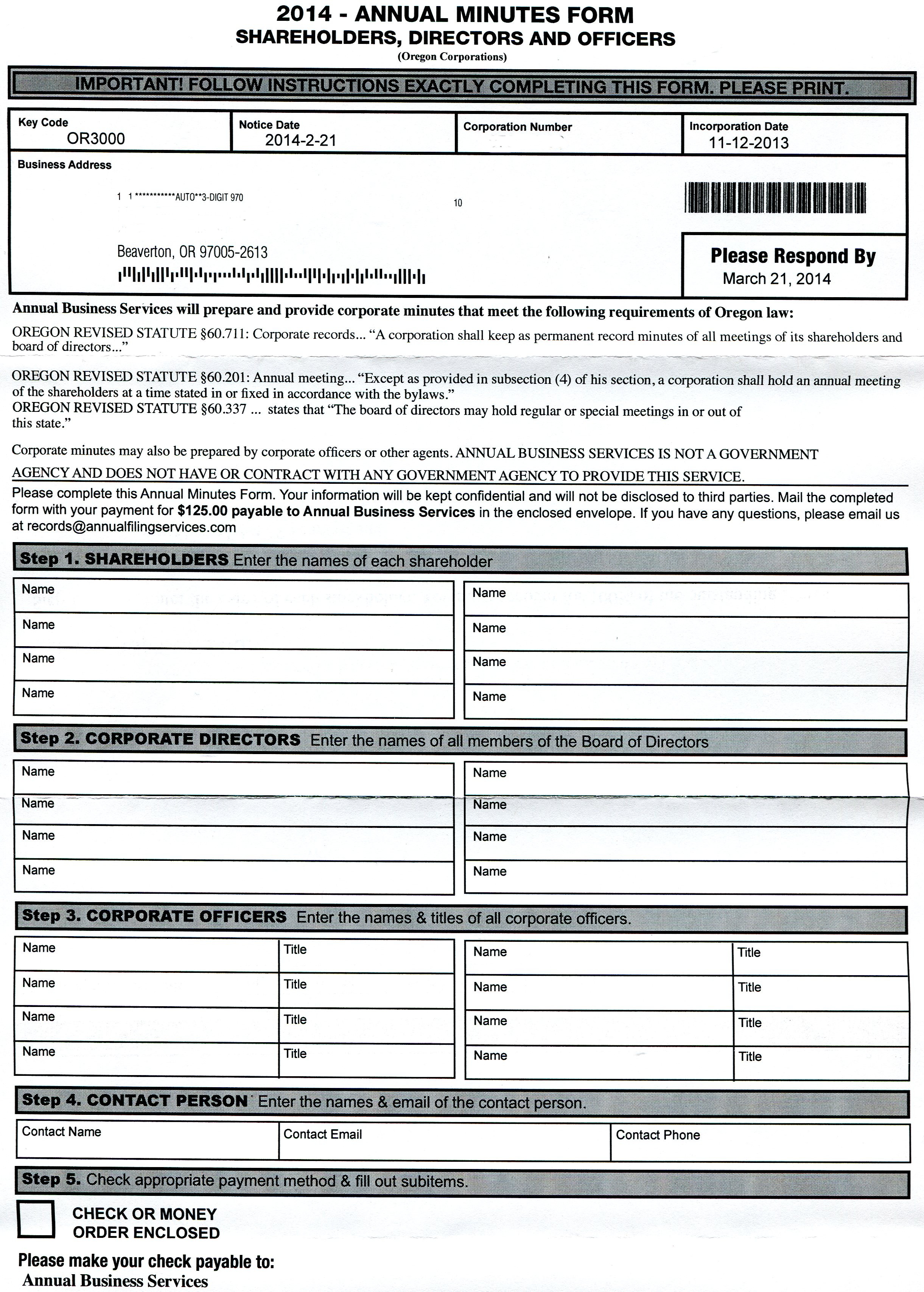 Annual Business Services Scam - www.semadata.org